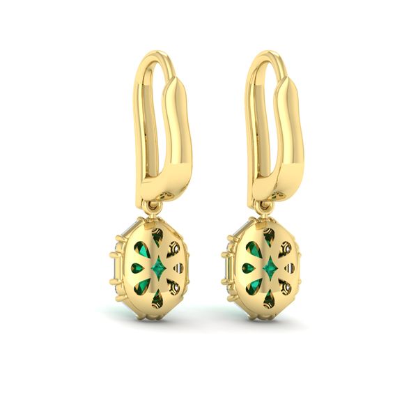 Emerald & Diamond Drop Earrings in 14K Yellow Gold