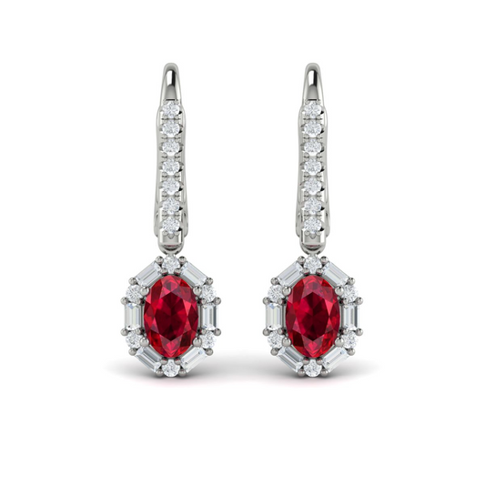 Ruby & Diamond Drop Earrings in 14K White Gold