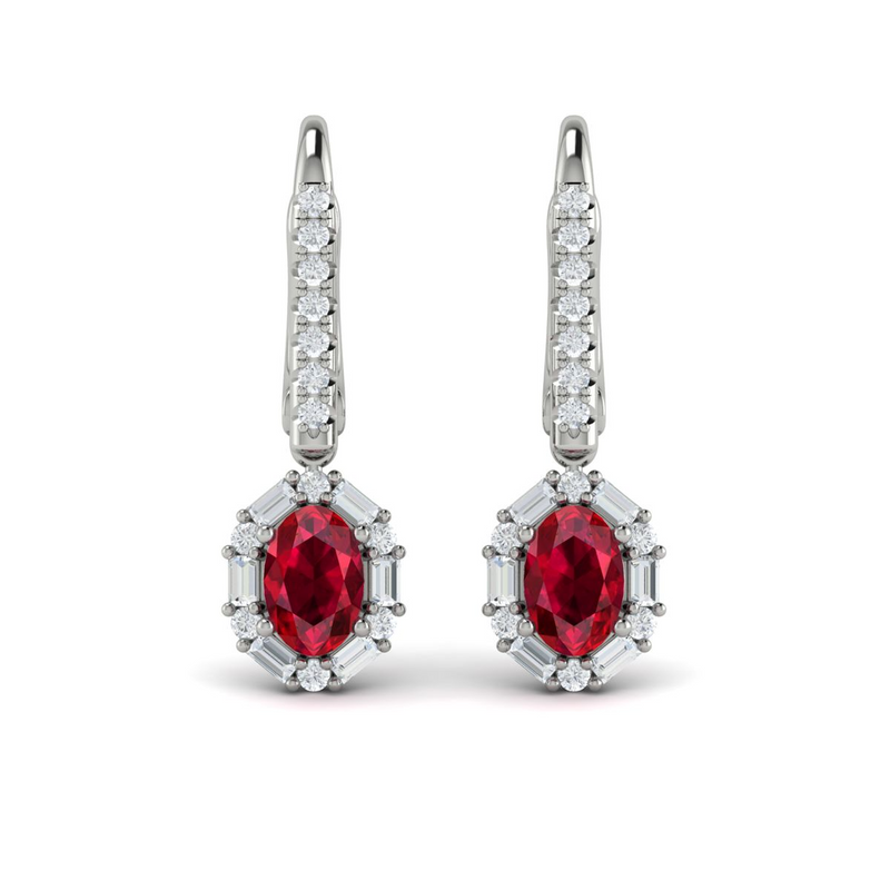 Ruby & Diamond Drop Earrings in 14K White Gold