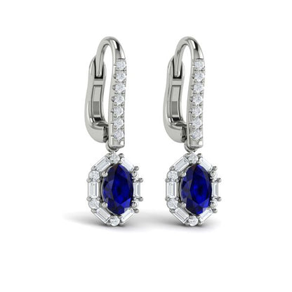 Sapphire & Diamond Drop Earrings in 14K White Gold