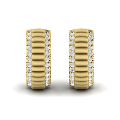 Diamond Ribbed Hoop Earrings in 14K Yellow Gold
