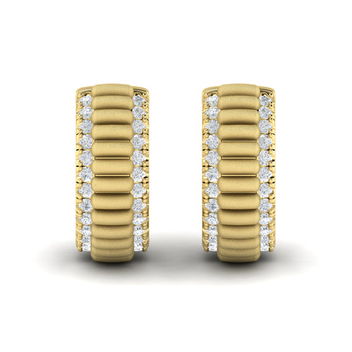 Diamond Ribbed Hoop Earrings in 14K Yellow Gold