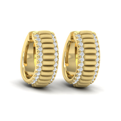 Diamond Ribbed Hoop Earrings in 14K Yellow Gold