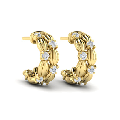 Diamond Tufted Hoop Earrings in 14K Yellow Gold