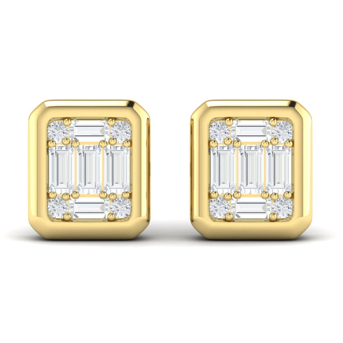 Diamond Cluster Bezel Stud Earrings in 14K Yellow Gold