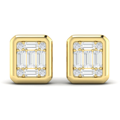 Diamond Cluster Bezel Stud Earrings in 14K Yellow Gold