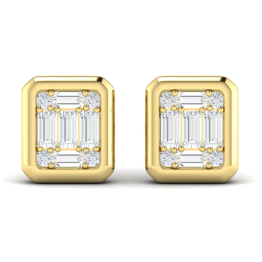 Diamond Cluster Bezel Stud Earrings in 14K Yellow Gold