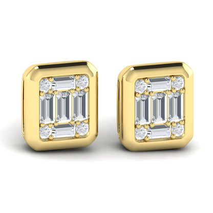 Diamond Cluster Bezel Stud Earrings in 14K Yellow Gold