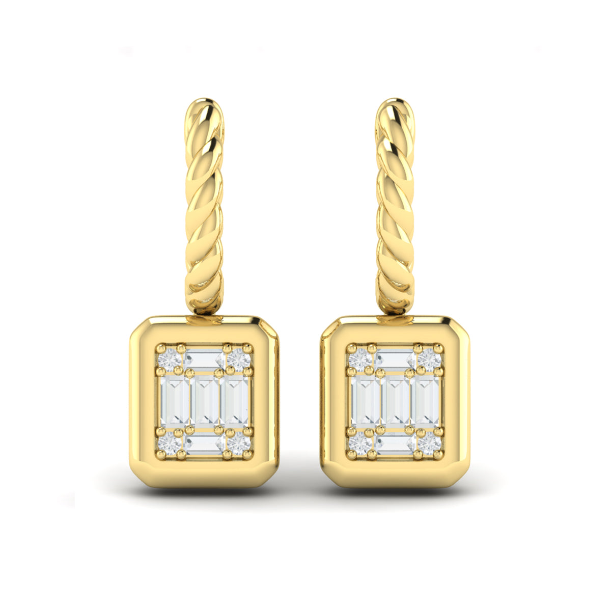Diamond Cluster Bezel Drop Earrings in 14K Yellow Gold