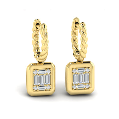 Diamond Cluster Bezel Drop Earrings in 14K Yellow Gold