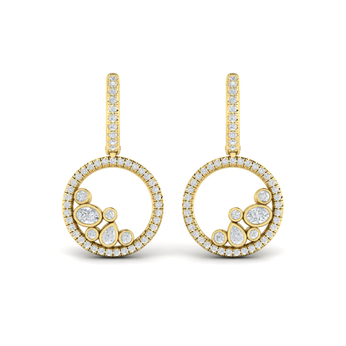 Diamond Circle Drop Earrings in 14K Yellow Gold