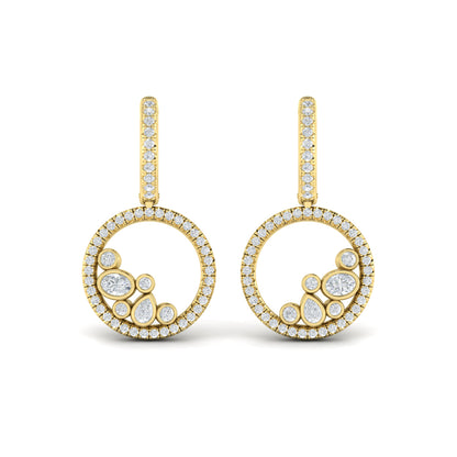 Diamond Circle Drop Earrings in 14K Yellow Gold