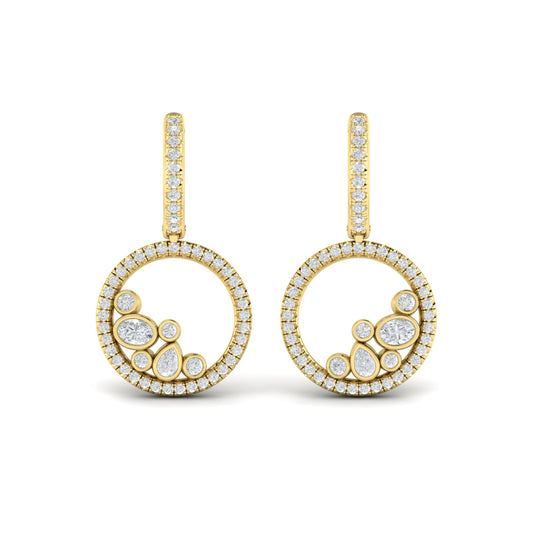 Diamond Circle Drop Earrings in 14K Yellow Gold