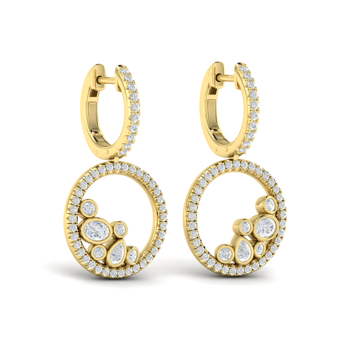 Diamond Circle Drop Earrings in 14K Yellow Gold