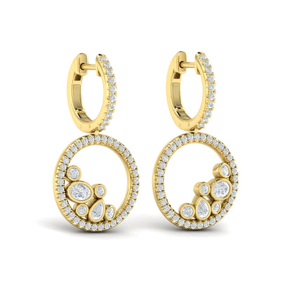 Diamond Circle Drop Earrings in 14K Yellow Gold