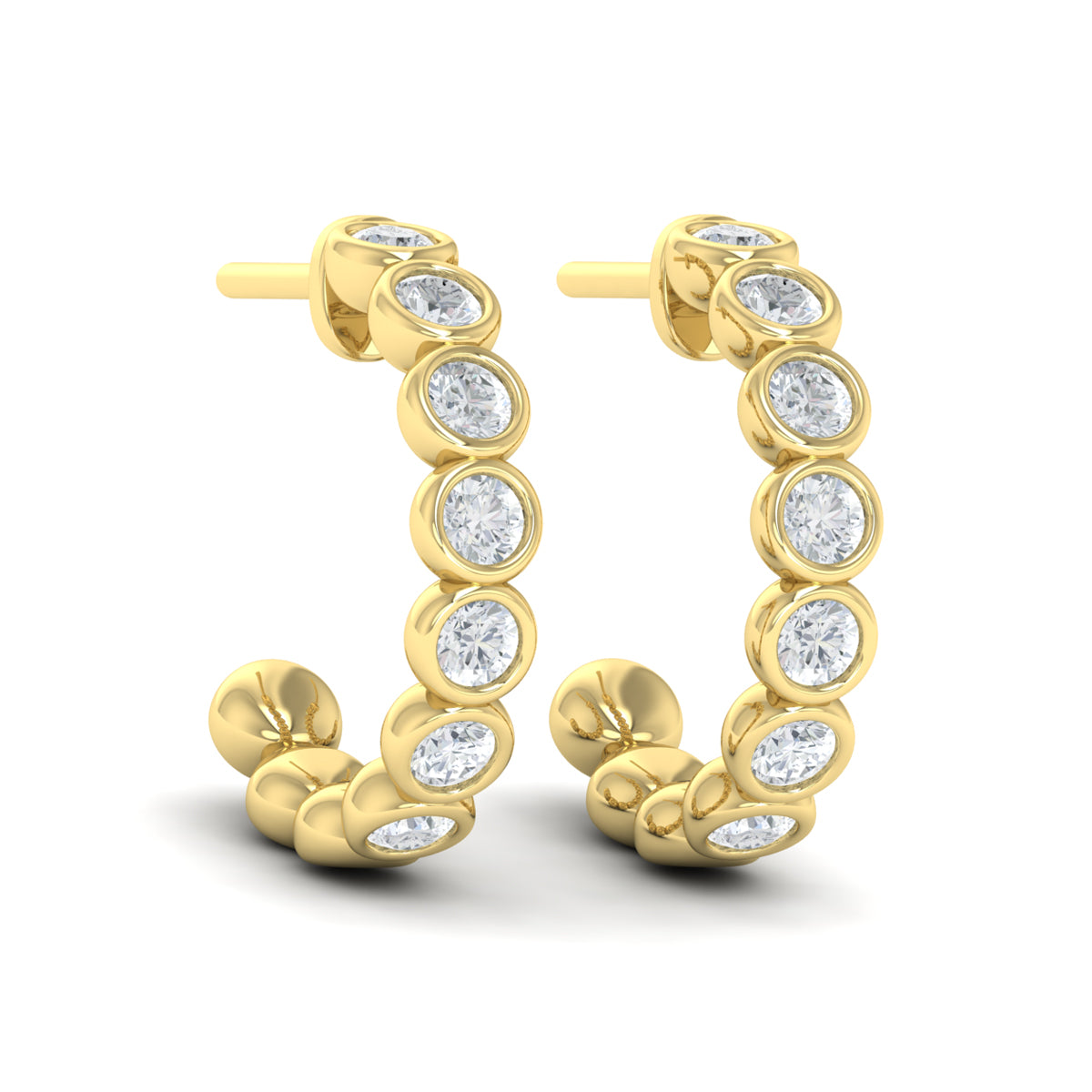 Diamond Bezel Half Hoop Earrings in 14K Yellow Gold
