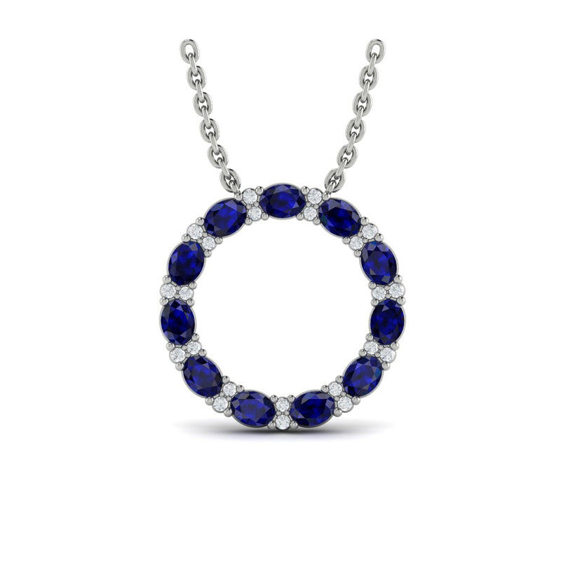 Sapphire & Diamond Open Circle Necklace in 14K White Gold
