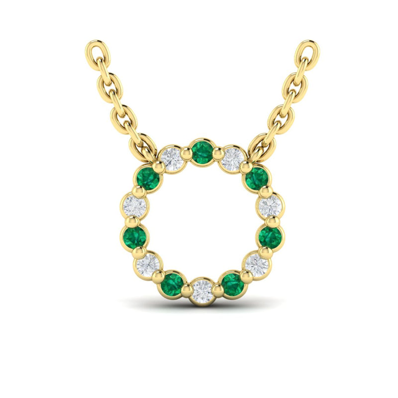 Emerald & Diamond Circle Necklace in 14K Yellow Gold