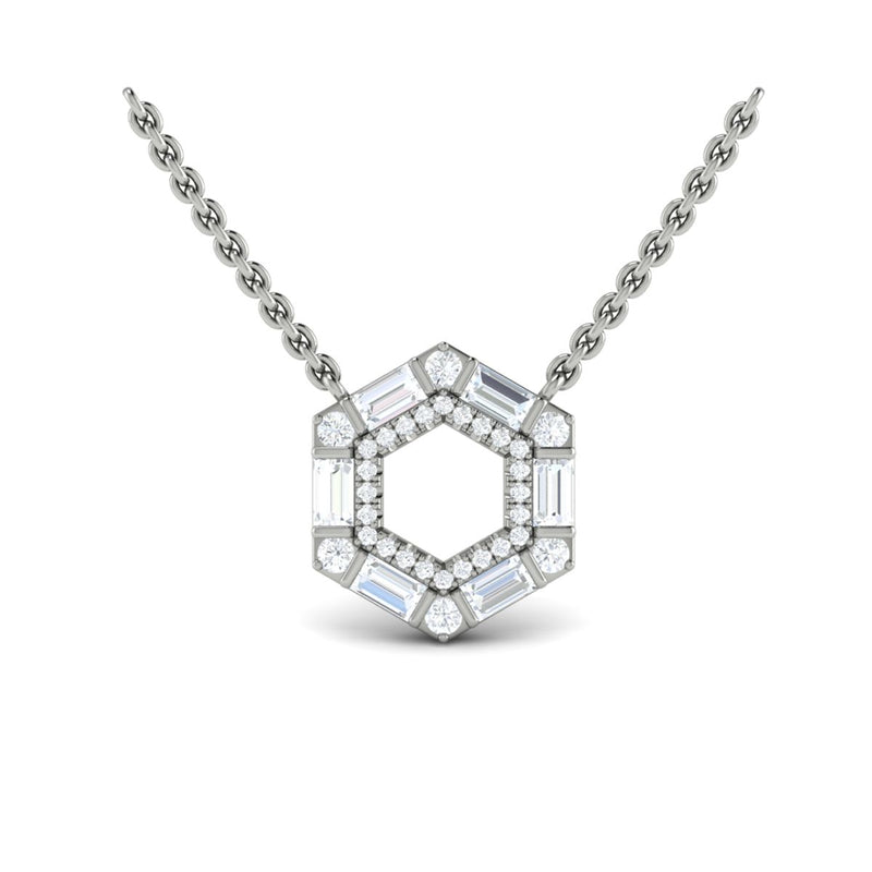 Diamond Open Hexagon Necklace in 14K White Gold