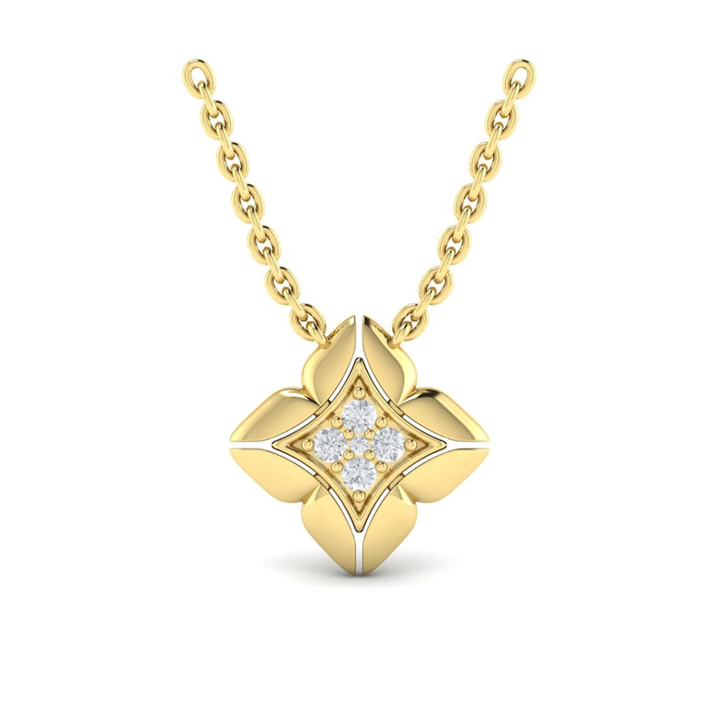 Diamond Floral Pendant Necklace in 14K Yellow Gold