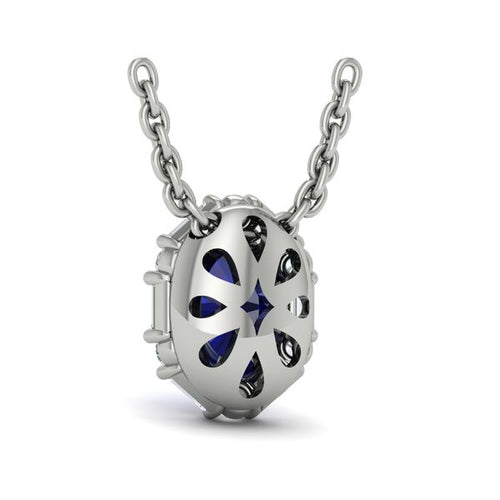 Sapphire & Diamond Halo Necklace in 14K White Gold