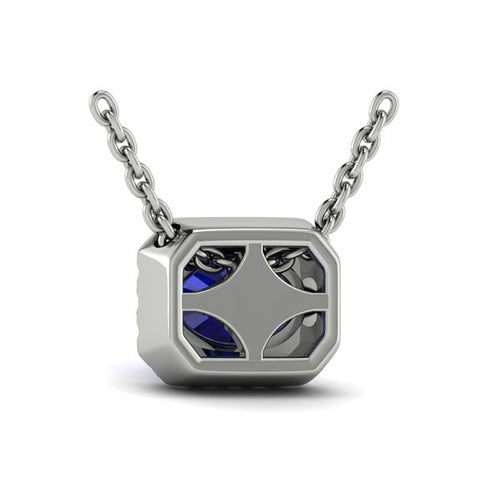 Sapphire & Diamond Horizontal Halo Necklace in 14K White Gold