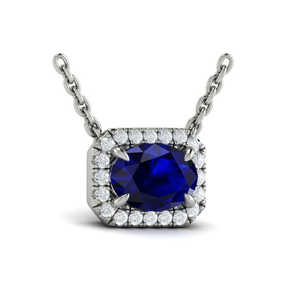 Sapphire & Diamond Horizontal Halo Necklace in 14K White Gold
