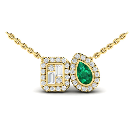 Diamond & Emerald Toi et Moi Necklace in 14K Yellow Gold