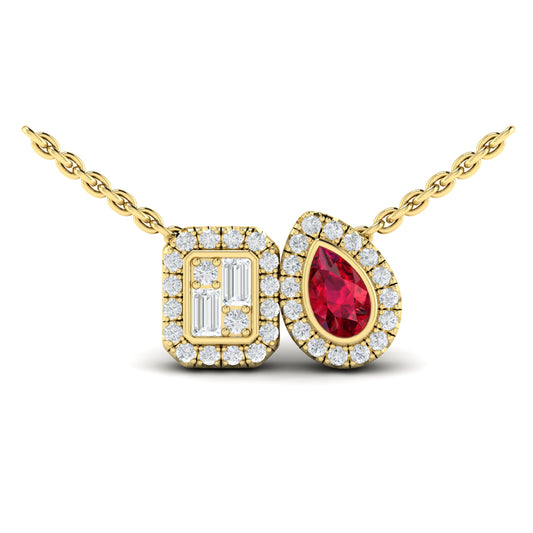 Diamond & Ruby Toi et Moi Necklace in 14K Yellow Gold
