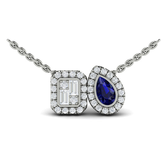 Diamond & Sapphire Toi et Moi Necklace in 14K White Gold