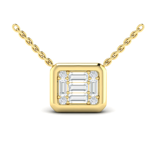 Diamond Cluster Bezel Necklace in 14K Yellow Gold