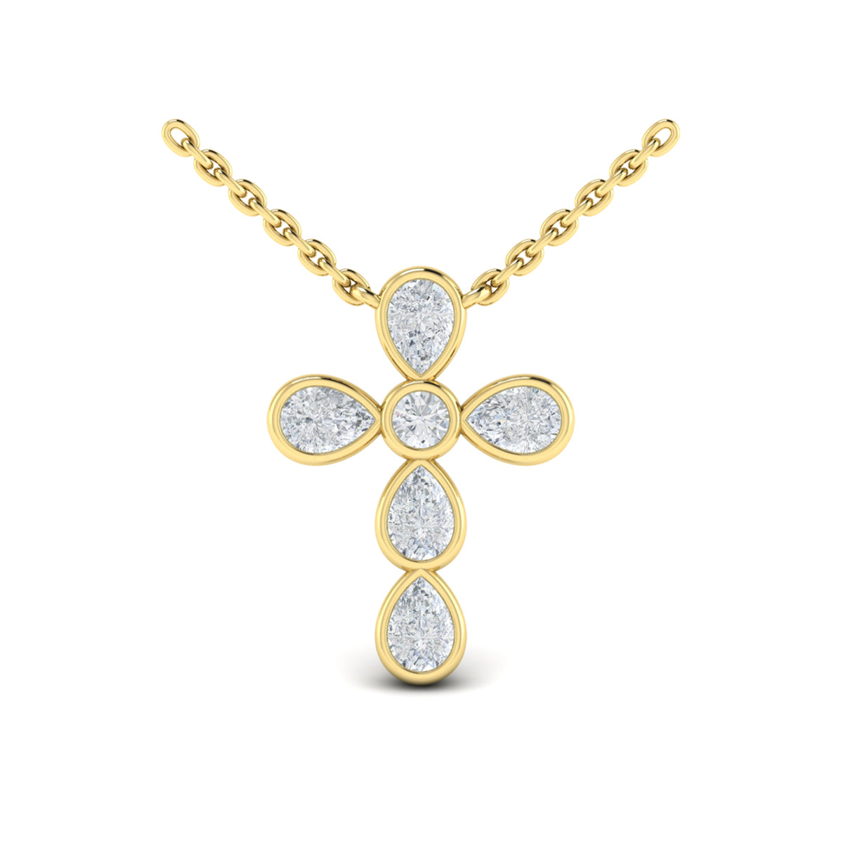 Diamond Bezel Cross Necklace in 14K Yellow Gold