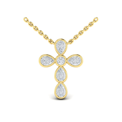 Diamond Bezel Cross Necklace in 14K Yellow Gold