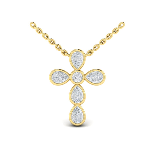 Diamond Bezel Cross Necklace in 14K Yellow Gold