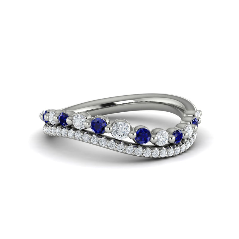 Sapphire & Diamond Waved Band in 14K White Gold