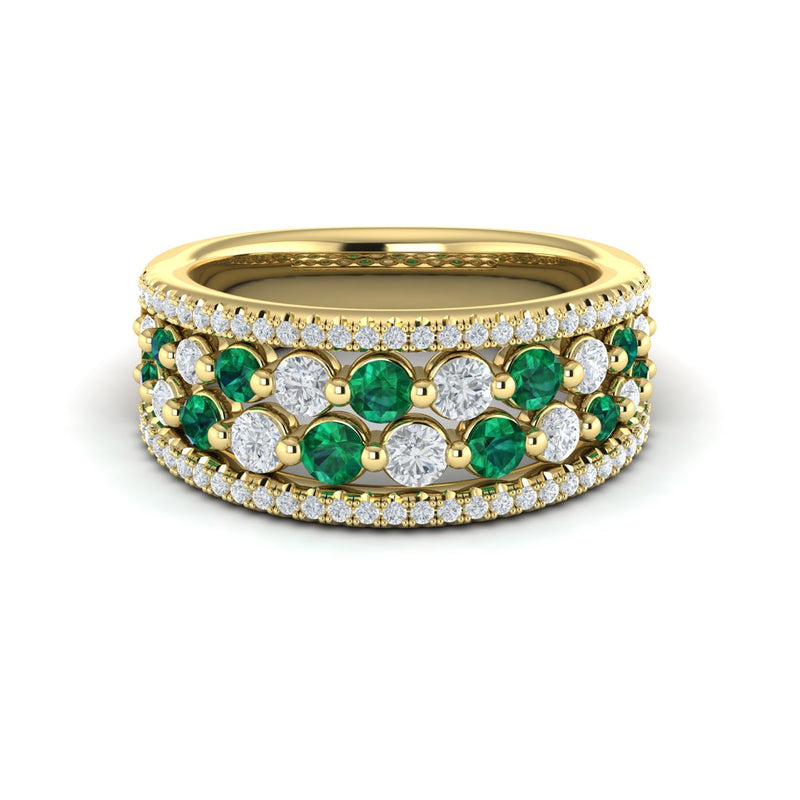 Emerald & Diamond Multi-Row Band in 14K Yellow Gold