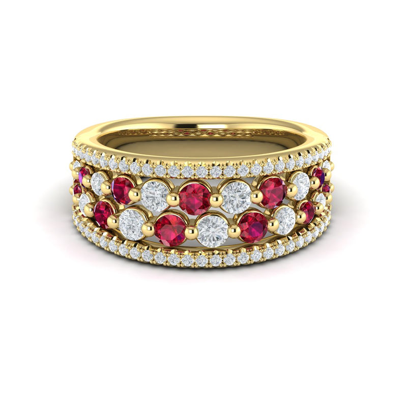 Ruby & Diamond Multi-Row Band in 14K Yellow Gold