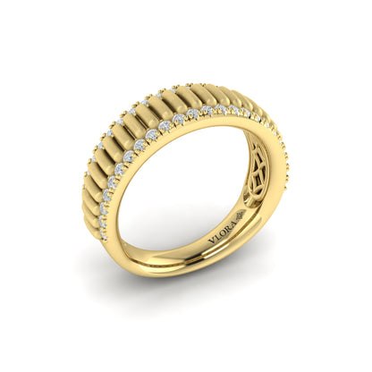 Diamond Ribbed Fashion Band in 14K Yellow Gold