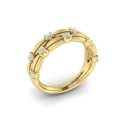 Double Row Tufted Diamond Band in 14K Yellow Gold