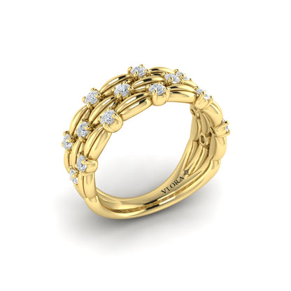 Triple Row Tufted Diamond Band in 14K Yellow Gold