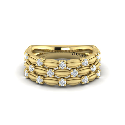 Triple Row Tufted Diamond Band in 14K Yellow Gold