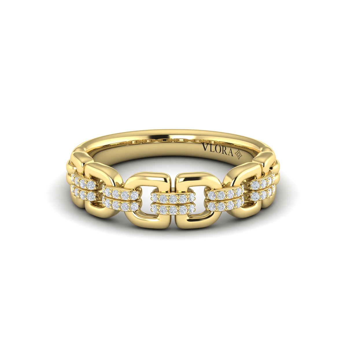 Diamond Curved Link Ring in 14K Yellow Gold