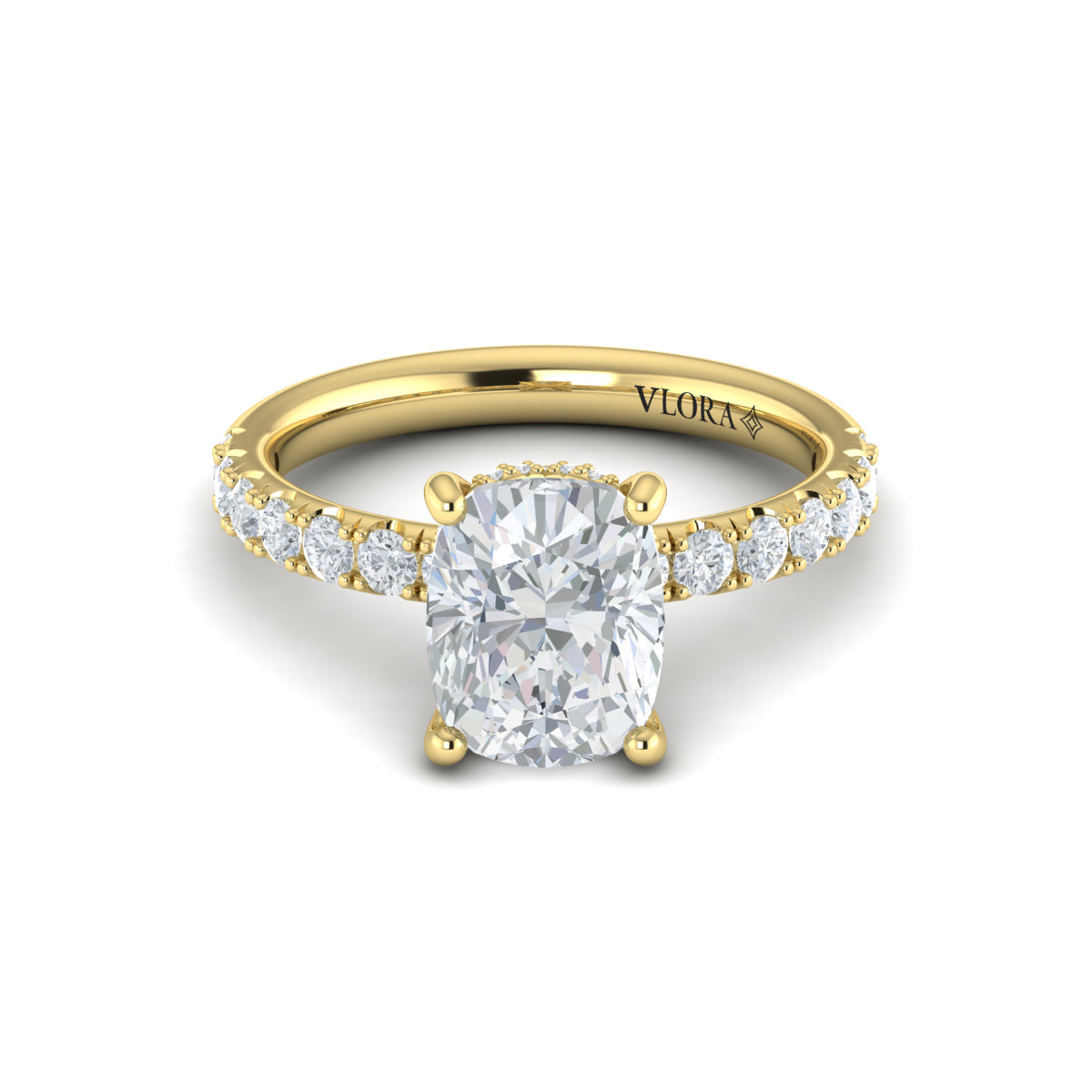 Diamond Elongated Cushion Engagement Ring in 14K Yellow Gold