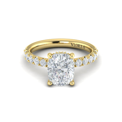 Diamond Elongated Cushion Engagement Ring in 14K Yellow Gold
