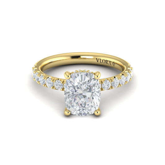 Diamond Elongated Cushion Engagement Ring in 14K Yellow Gold