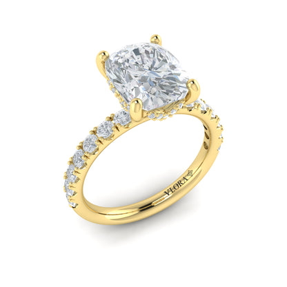 Diamond Elongated Cushion Engagement Ring in 14K Yellow Gold