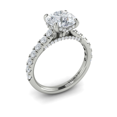 Diamond Hidden Halo Airline Engagement Ring in 14K White Gold