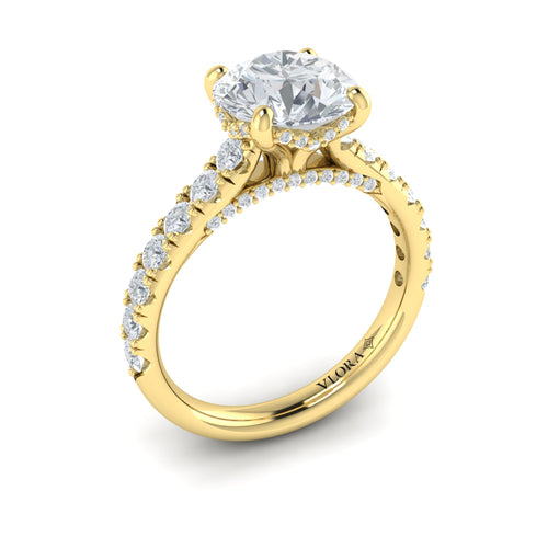 Diamond Hidden Halo Airline Engagement Ring in 14K Yellow Gold