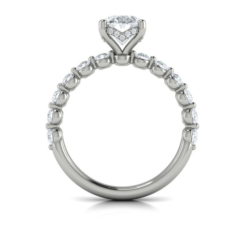 Diamond Single Prong with Hidden Halo Engagement Ring in 14K White Gold