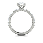 Round and Baguette Engagement Ring in 14K White Gold